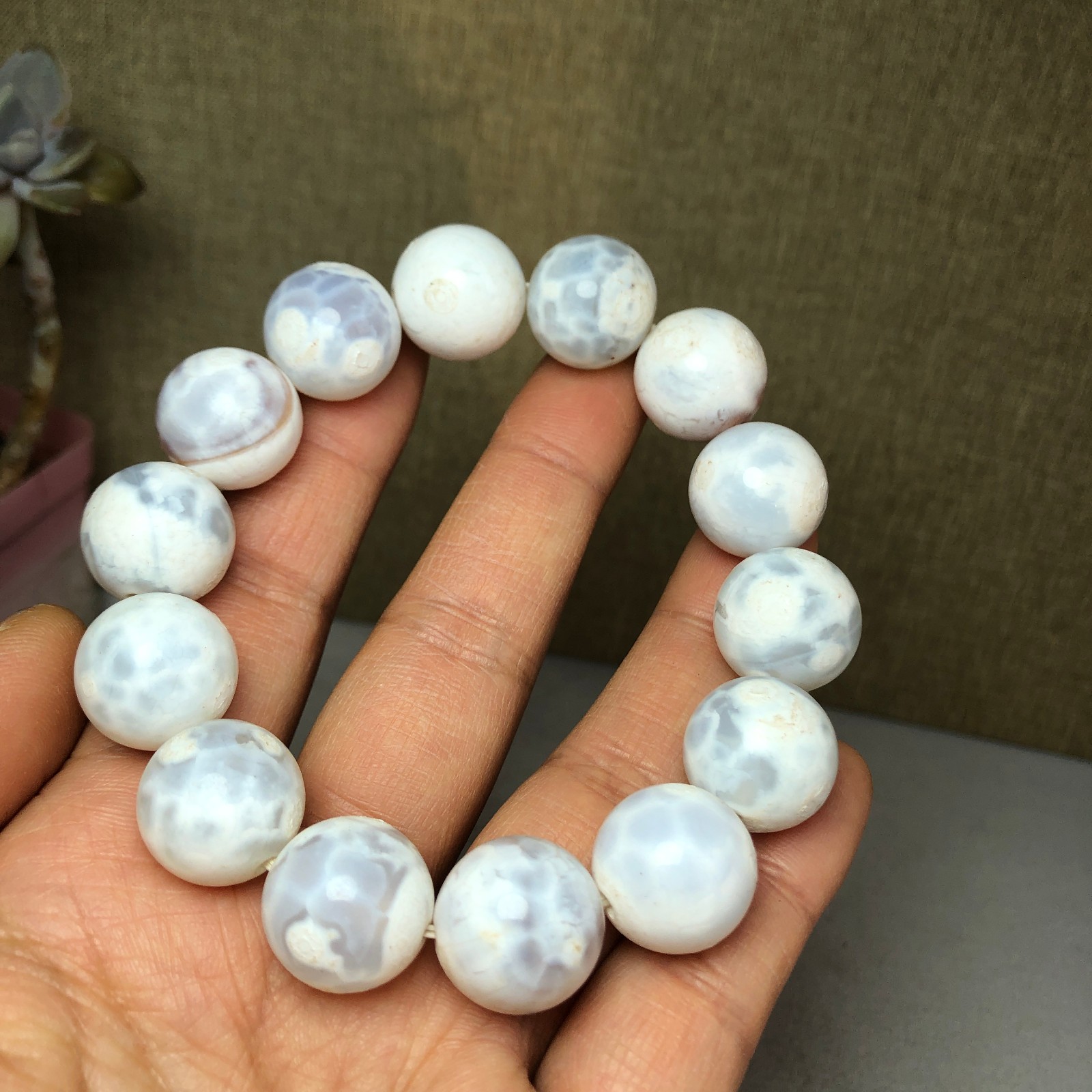 1pcs wholesale Natural sakura rough Crystal chain beads bracelet 15-16mm A2791