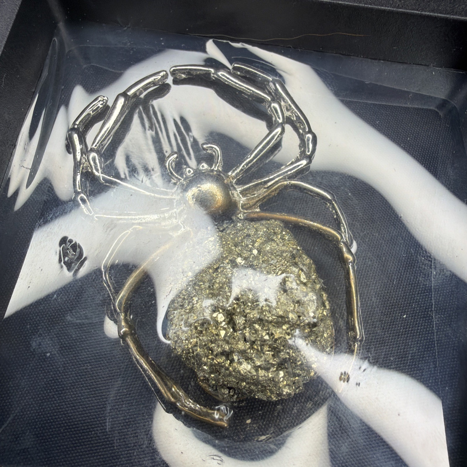 Natural Pyrite Spider Shadow Box Display – Fool’s Gold Mineral Decor