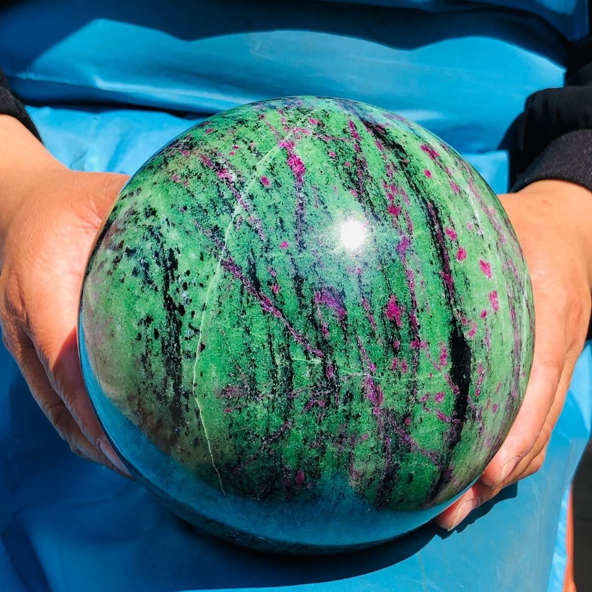 9.81 LB Large Natural Ruby Zoisite Sphere Crystal Healing Stone Specimen 5152