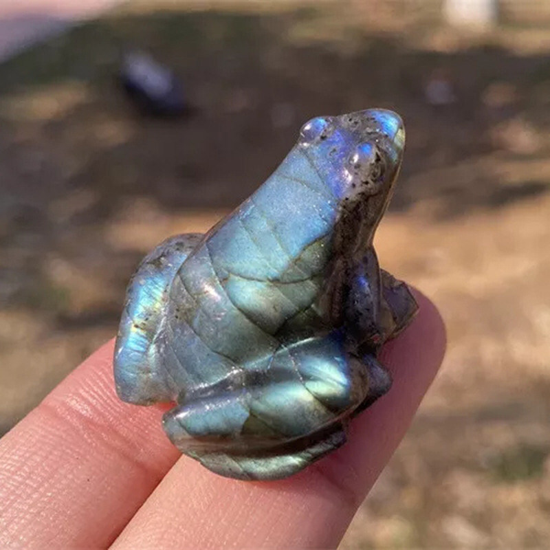 Natural Labradorite Quartz Crystal Stone Frog Carved Healing Reiki Mini Figurine