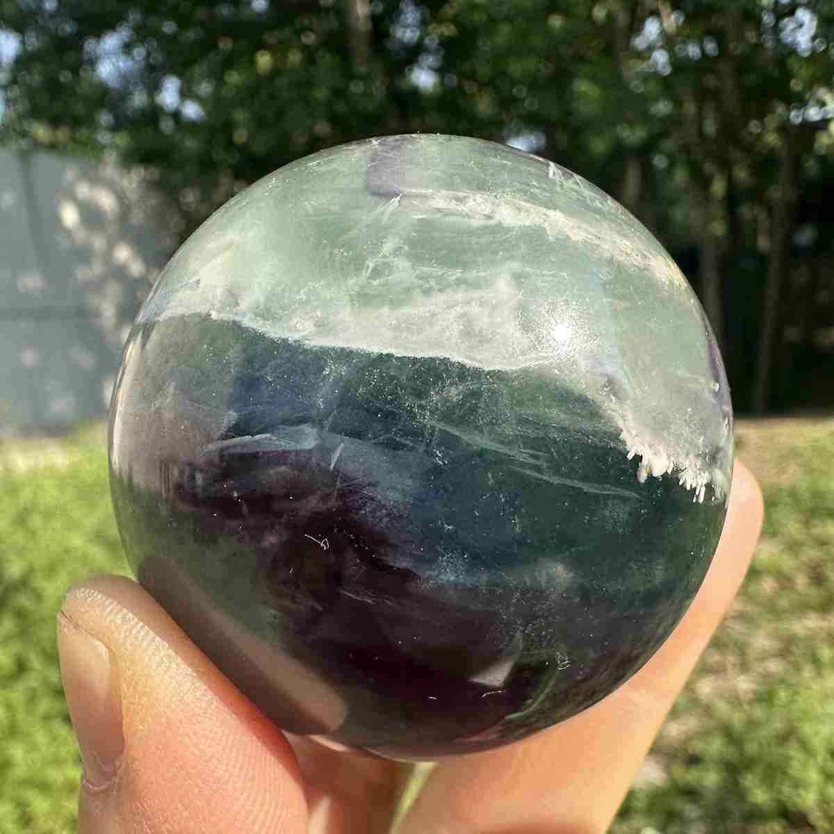 210g Natural Feather Fluorite Quartz Sphere Crystal Ball Reiki Healing Decor