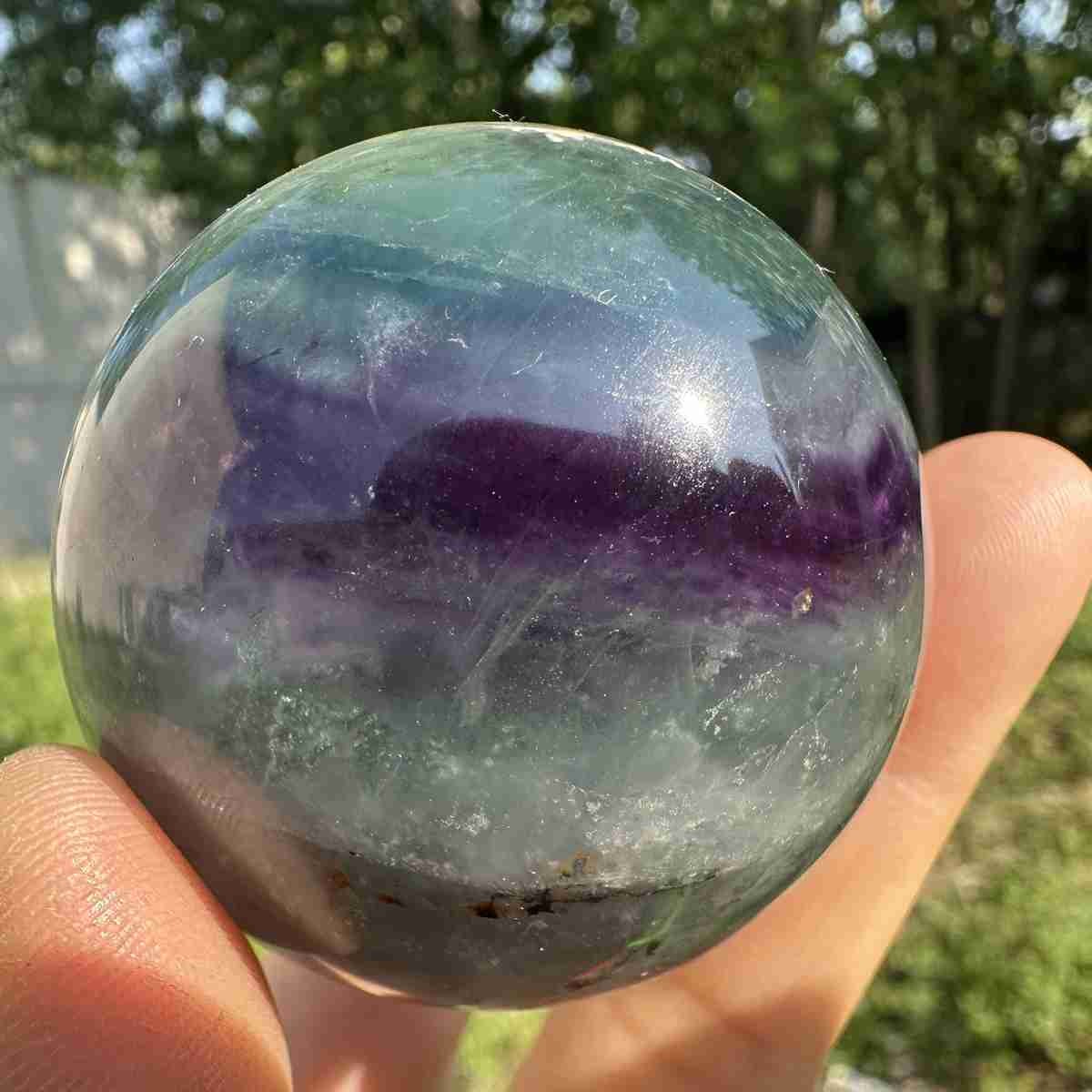210g Natural Feather Fluorite Quartz Sphere Crystal Ball Reiki Healing Decor