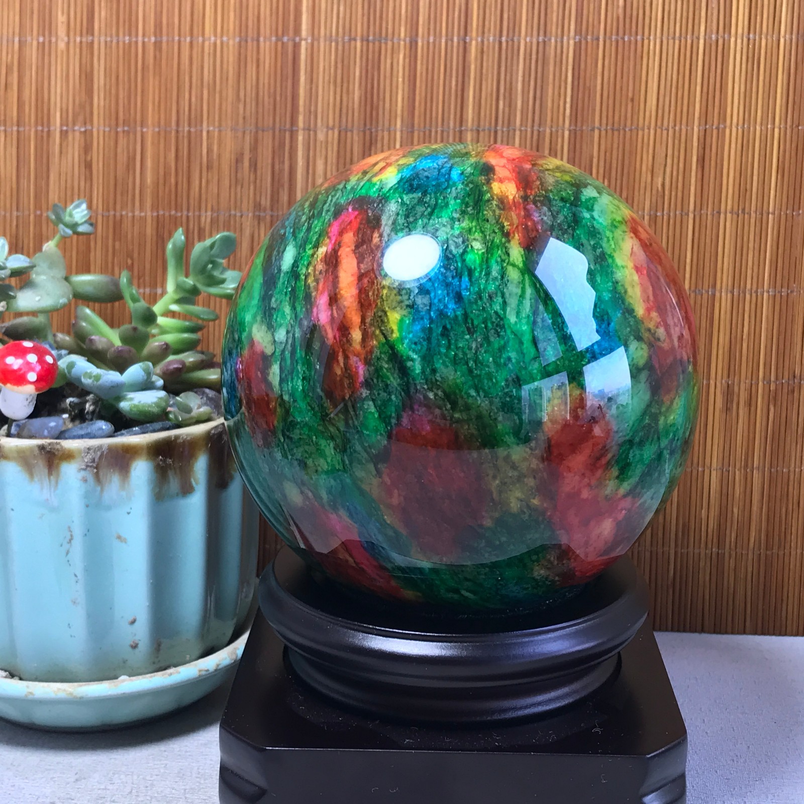 Natural “Seven Colors Jade” sphere Ball -Taiwan China 1.86kg Base Random A5804