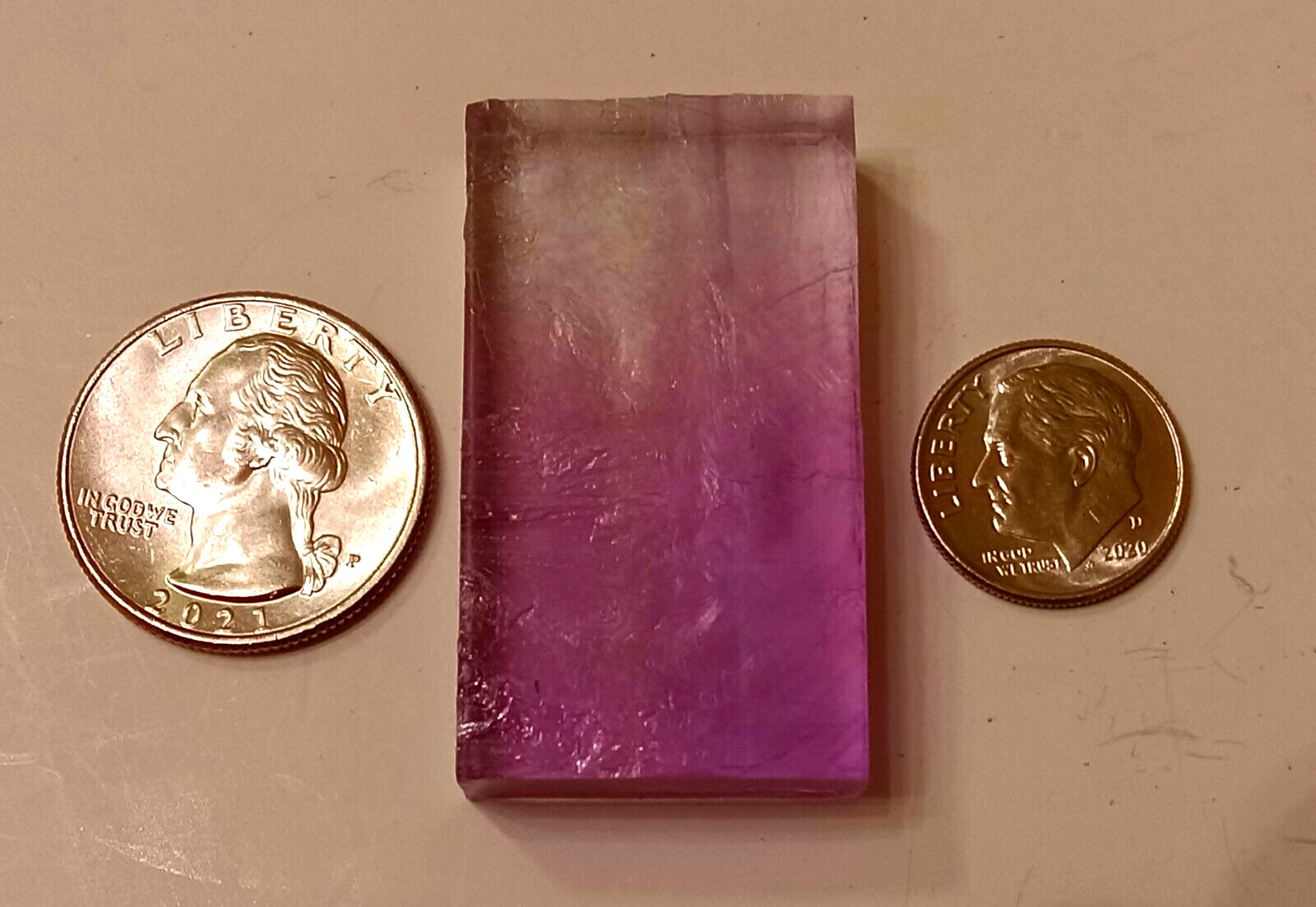 PURPLE HALITE CRYSTAL. Rectangle Shape. Transparent & Clear. 22 grams. 110 ct.