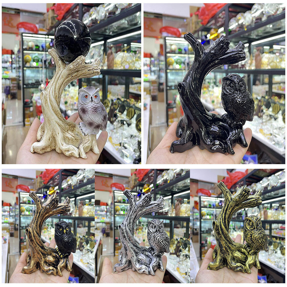 Owl Resin Sphere Holder Stand Base Natural Crystal Ball Hand Decoration Gift USA