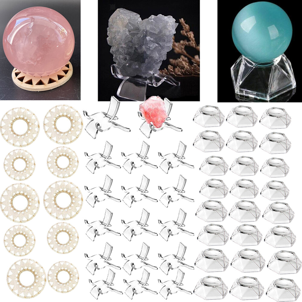 10-90PC Acrylic Clear Display Stand Sphere Holder For Crystal Ball Base Wood Lot