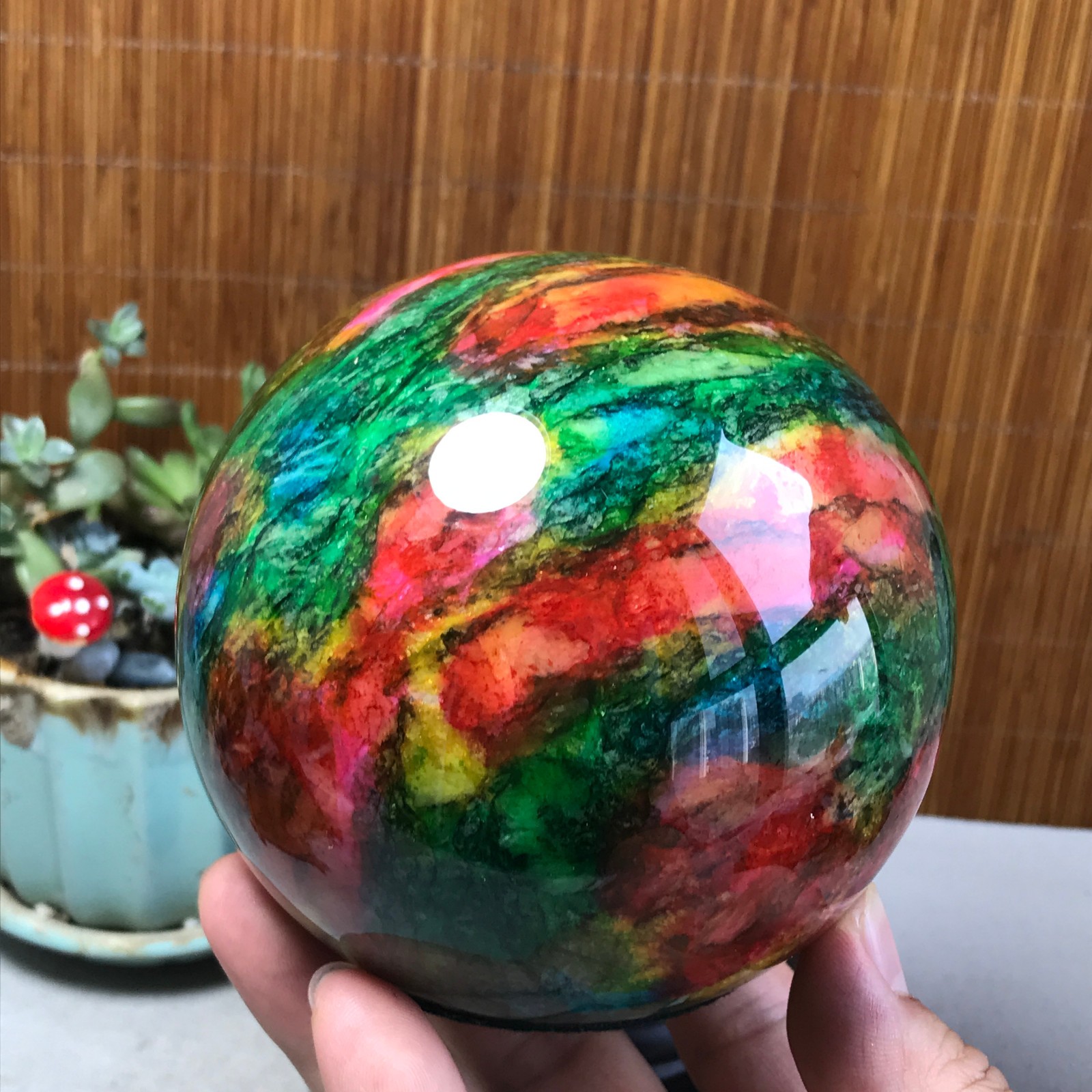 Natural “Seven Colors Jade” sphere Ball -Taiwan China 1.86kg Base Random A5804