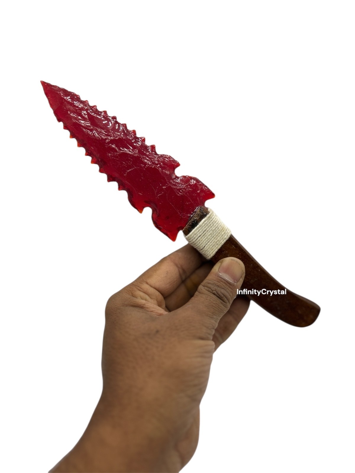 Handmade Red Obsidian Glass Knife Dagger 10” Wooden Handle Collectores Gift