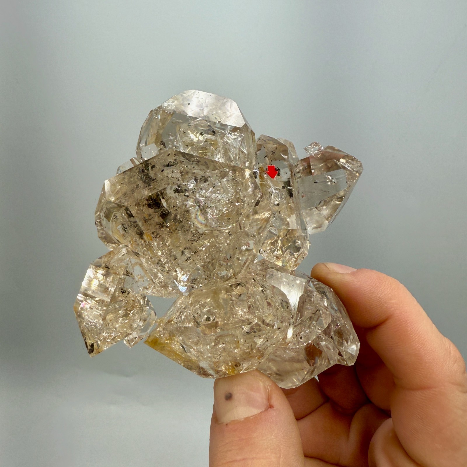 320 g Enhydro Herkimer Diamond Gem Cluster w/ Moving Bubble, Smoky Phantoms