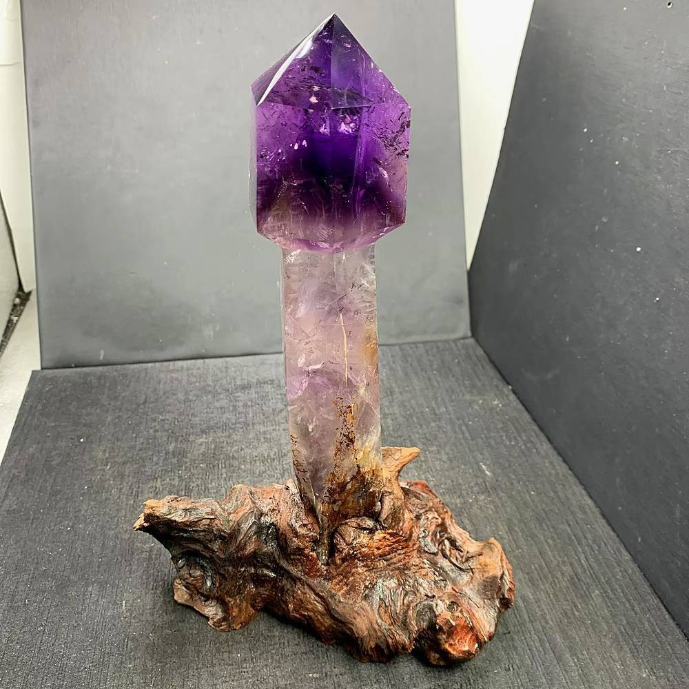 785g Natural Amethyst Quartz Point Scepter Crystal Energy Reiki Decor+Stand