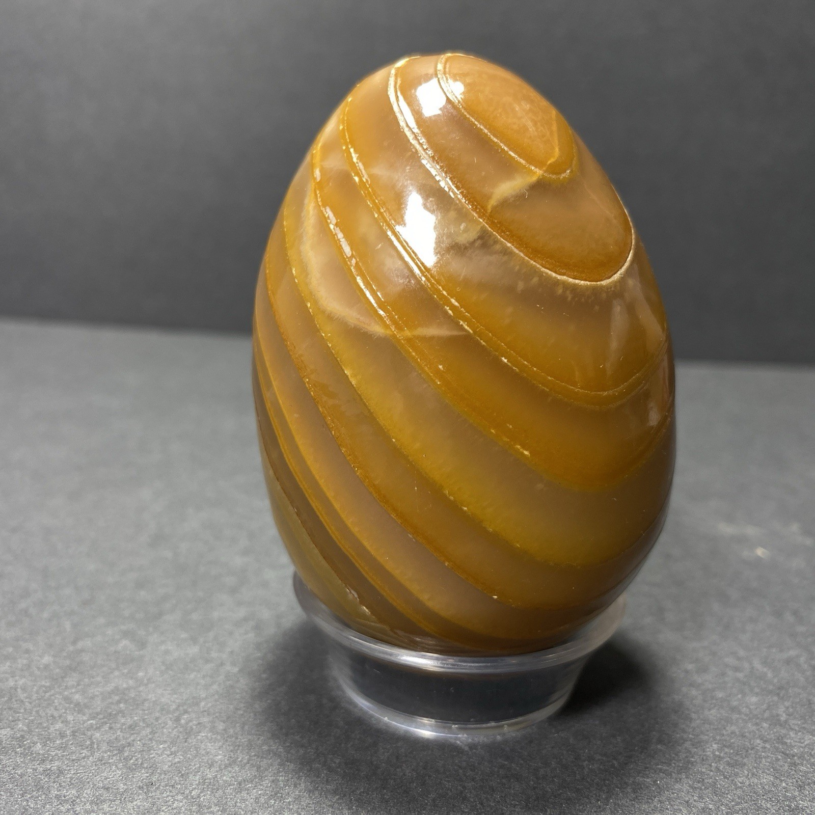 Natural Onyx Stone Egg With Stand Hand Polished Banded Agate Calcite Crystal
