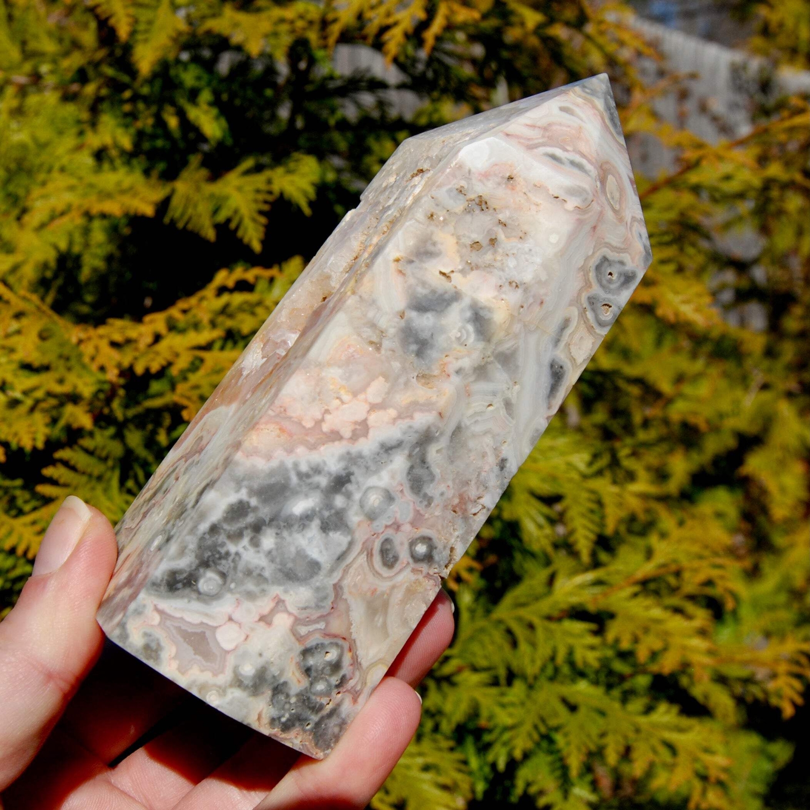 5.25in 1.2lb Pink Crazy Lace Agate Crystal Tower, Mexico