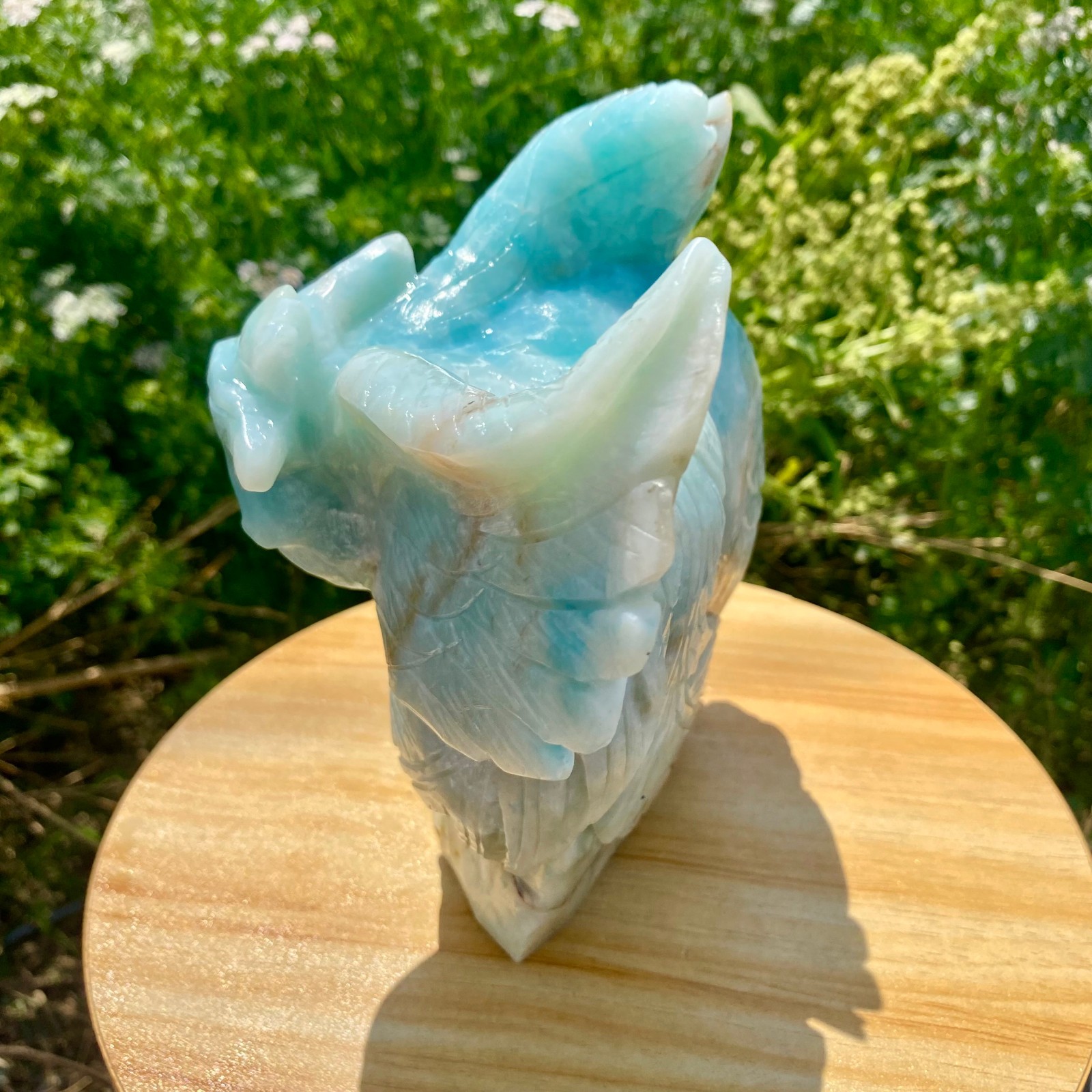4.85LB Natural Blue Vein Stone Phoenix Carving, Home Decoration