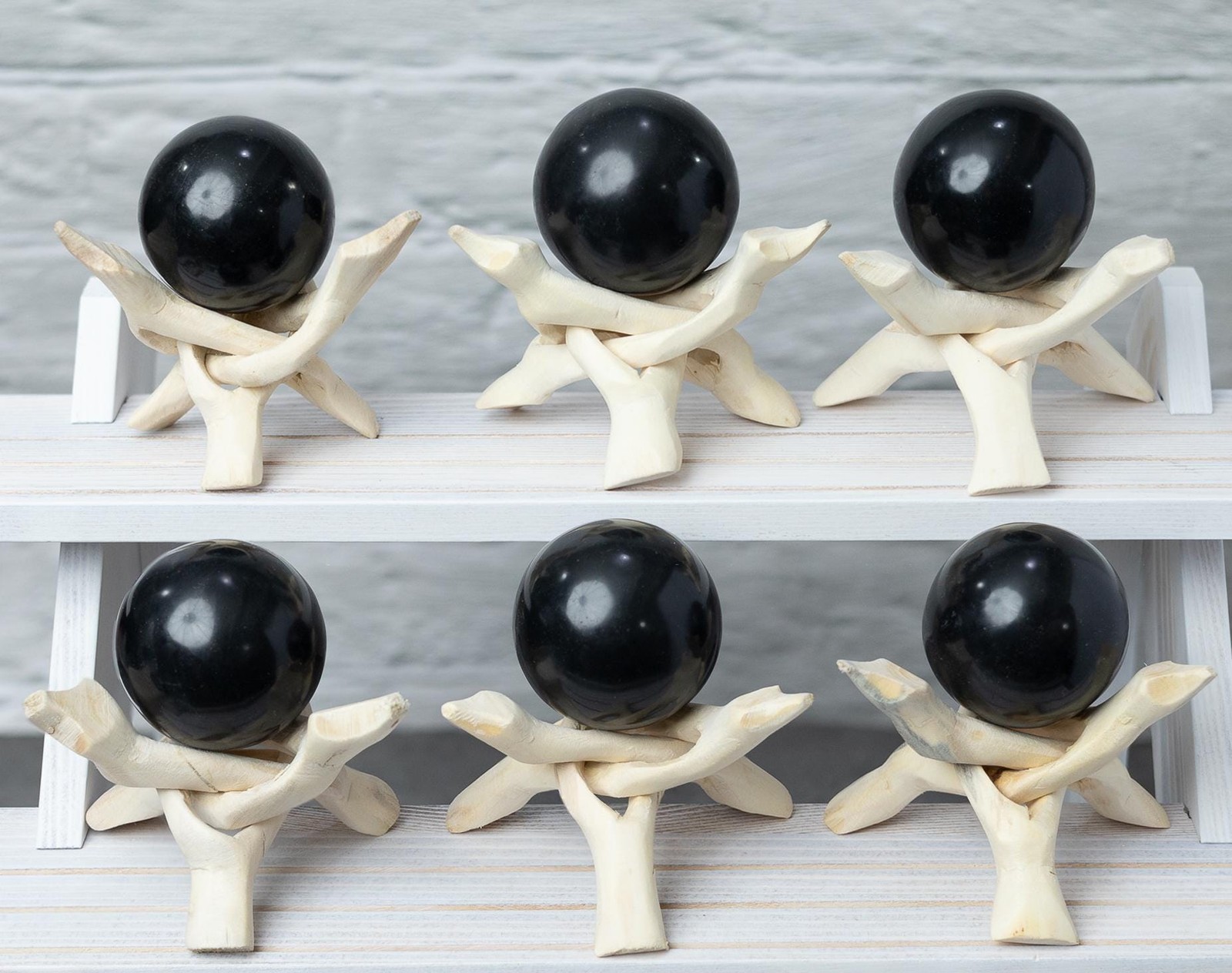 Black Onyx Sphere Stand Natural Polished Crystal Ball Decorative Stone Gift