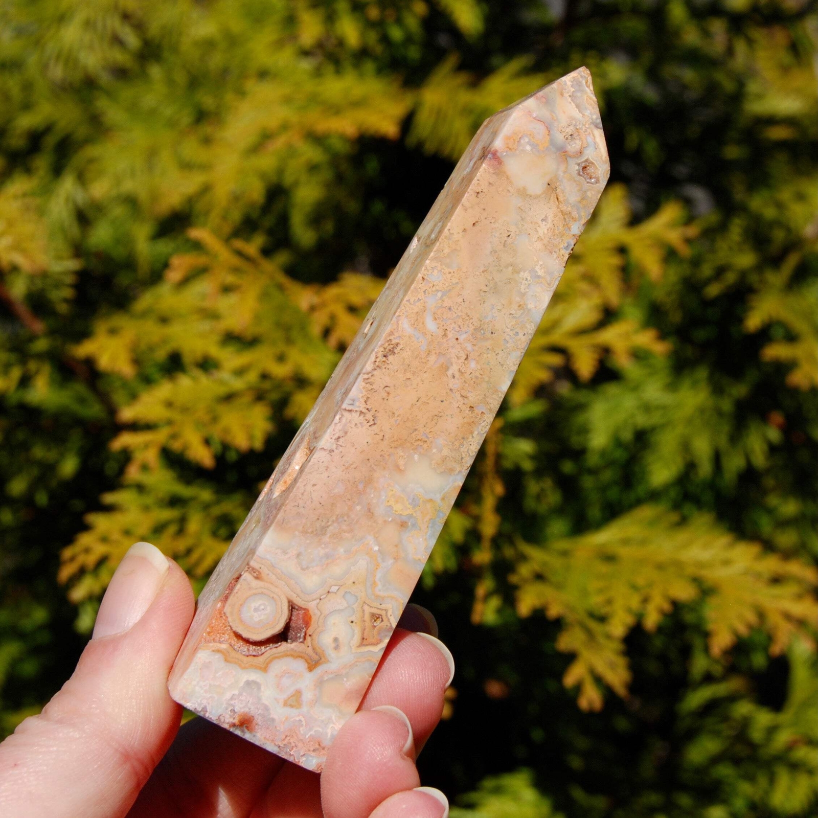 4.25in 117g PINK Crazy Lace Agate Druzy Crystal Tower, Indonesia