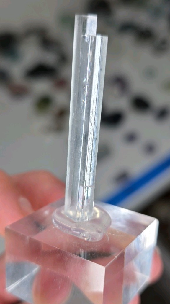 2″ Clear Prismatic Aquamarine Crystal Specimen on Acrylic Display Base