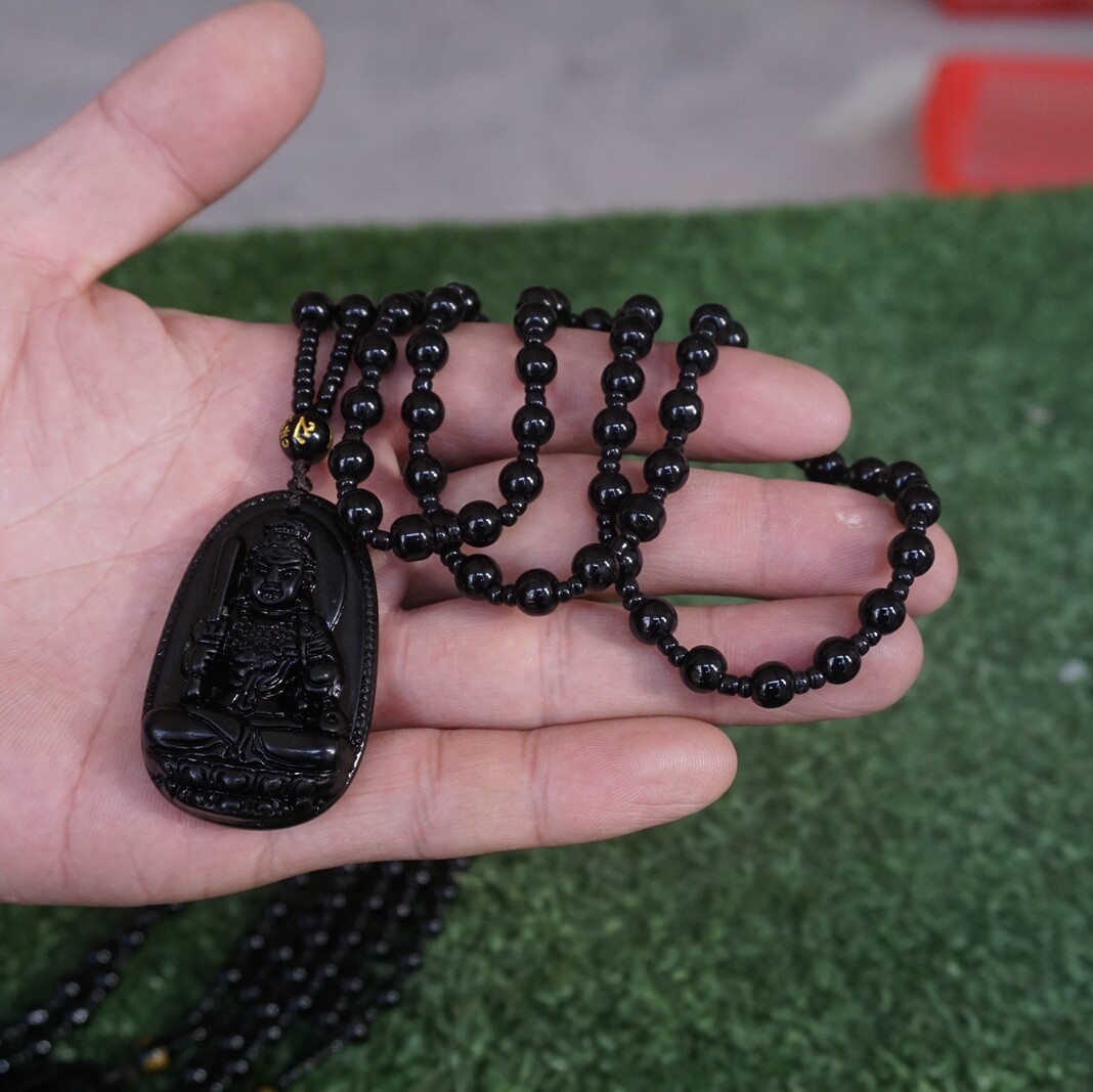 5 Pieces Natural Black Obsidian Lucky Pendant Necklace Guanyin Buddha Healing