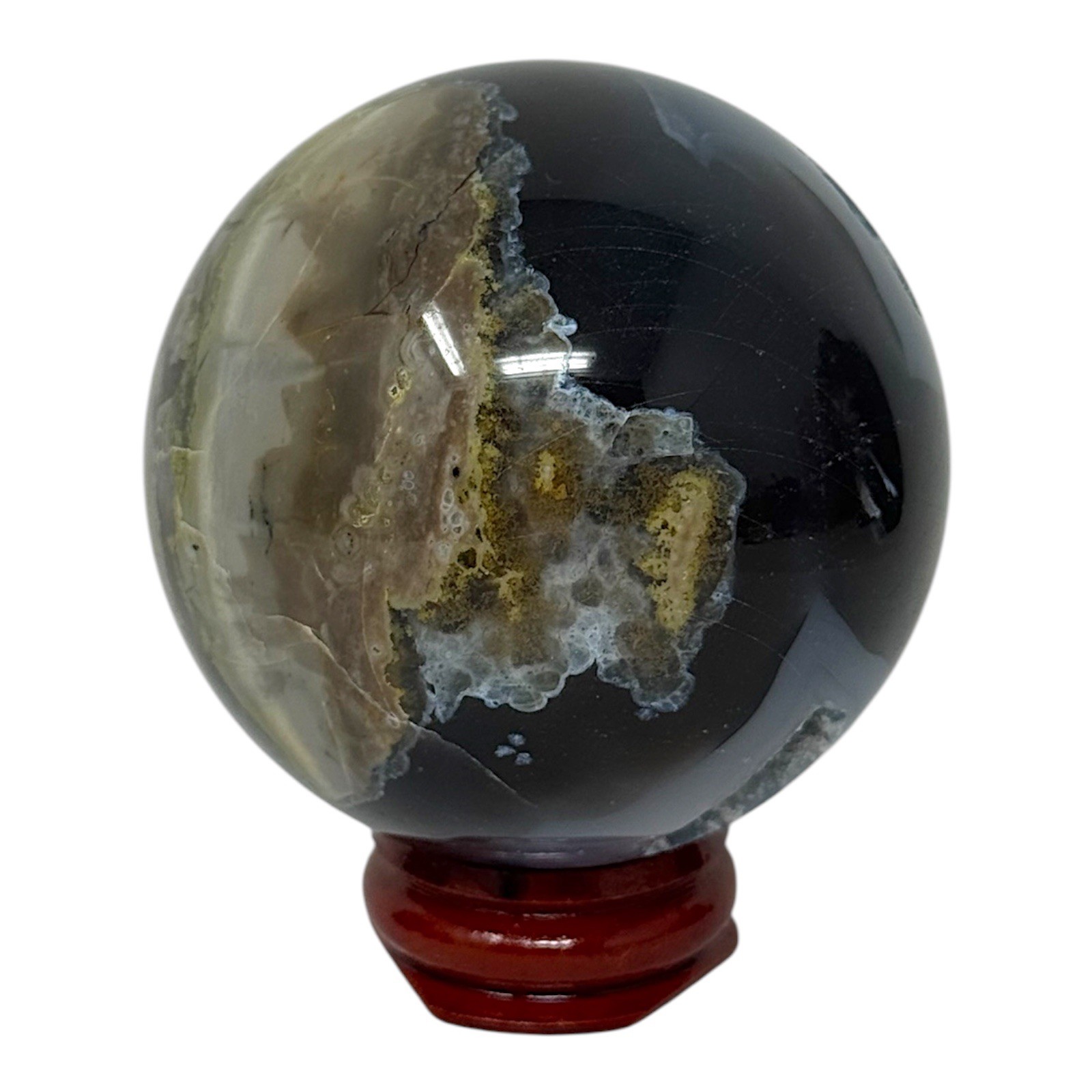 300g Volcano Agate Stone Sphere Crystal Ball Natural UV Reactive Gemstone