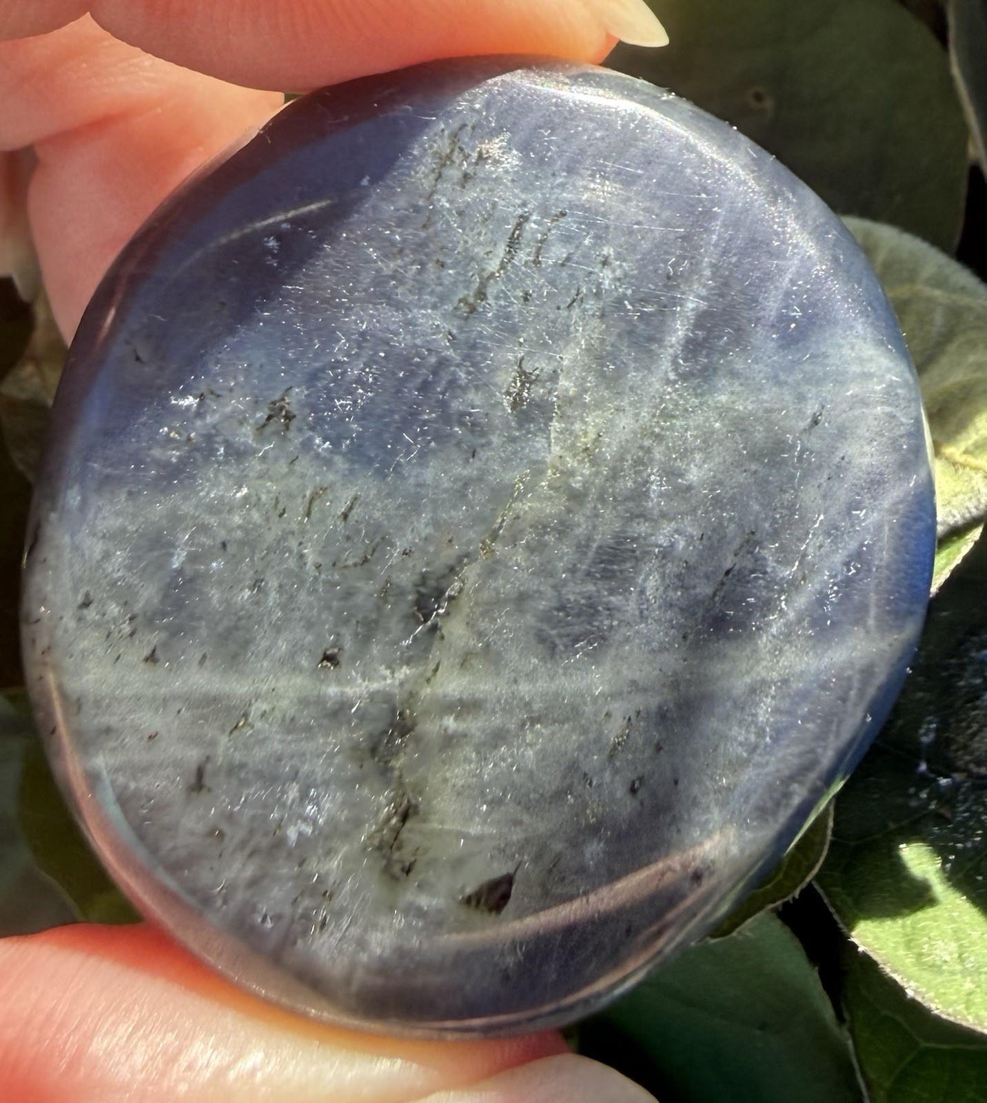 Labradorite Specimen. 1 5/8” Diameter x 7/16”. 1.4 ounce. Polished all sides.
