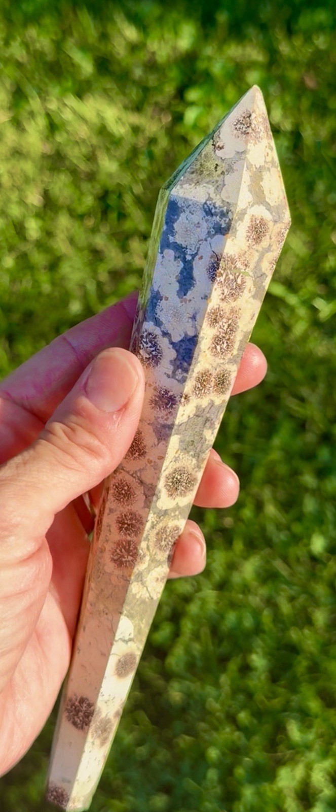 Green Flower Agate Wand 9in-281g