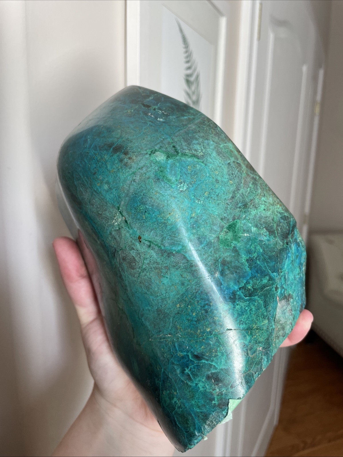 XL vibrant chrysocolla in quartz / Carved And Polished Crystal / Cabochon 3588g