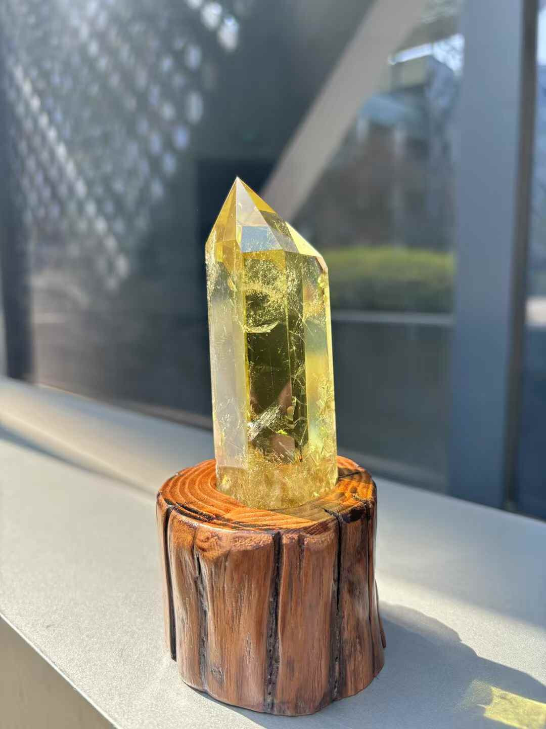 380g Natural Citrine Quartz Obelisk Crystal Energy Point Wand Reiki Decor+Stand