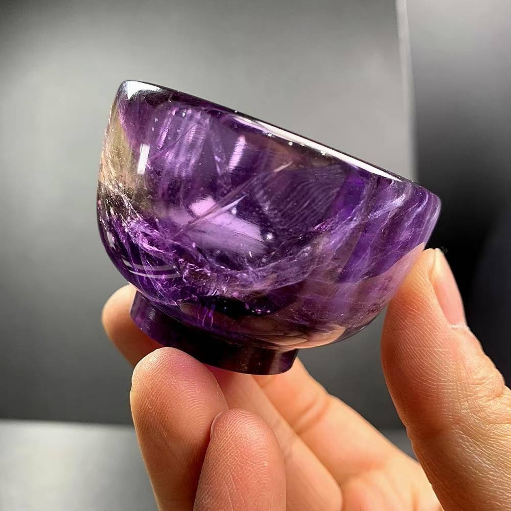 130g Natural Amethyst Quartz Carved Bowl Crystal Mineral reiki Decor