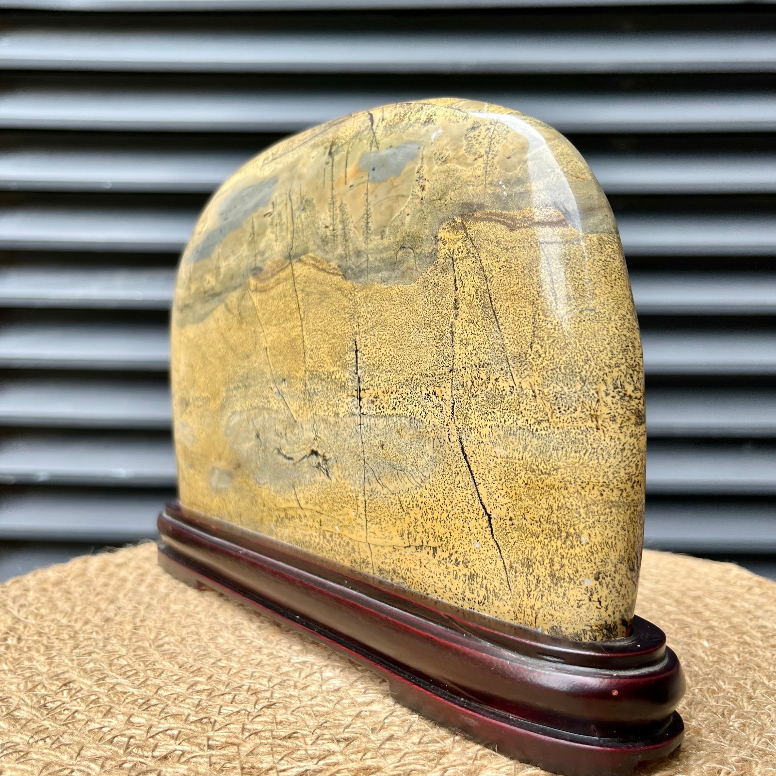 Natural Scenic Stone Display Polished Pattern Art w/ Wood Stand 4.1 lb