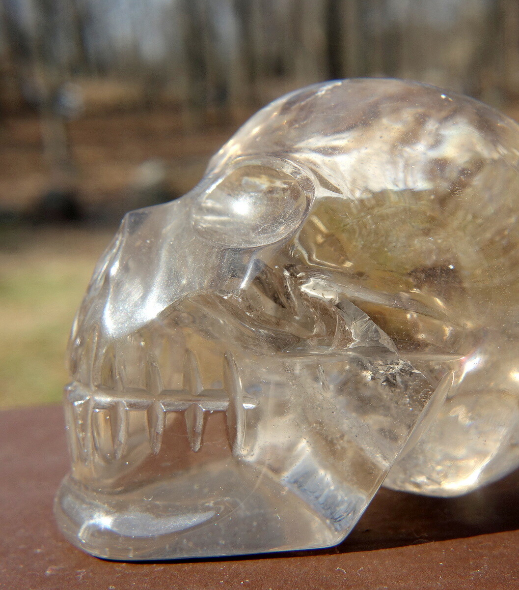 Quartz Crystal Skull Carving with Rainbows and a Touch of Smoky