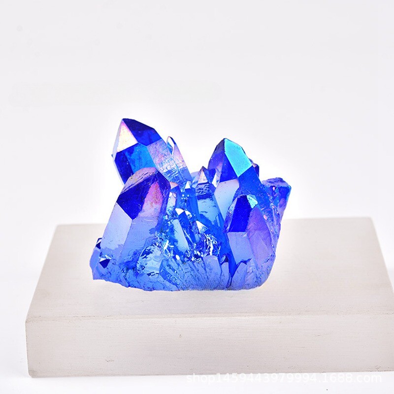 50g Natural Aura Blue Titanium Ore Stone Quartz Crystal Cluster Energy Specimen