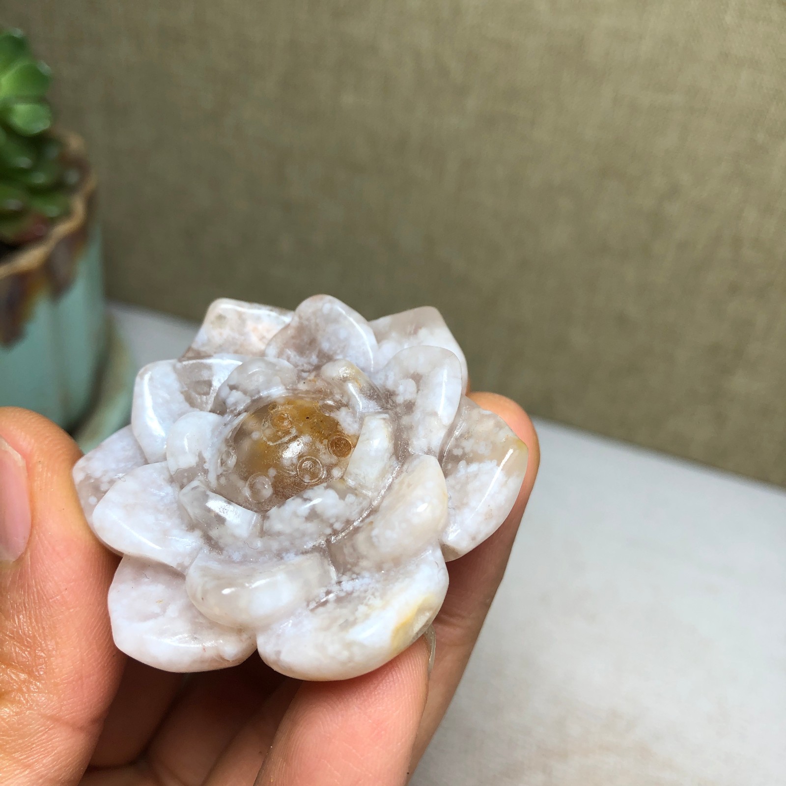 44mm Natural cherry blossom agate Hand carved flower Crystal specimens 38g A4456