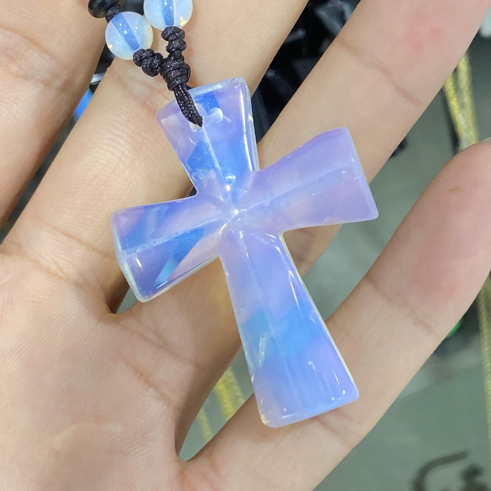 1.8″ Opalite Cross Quartz Crystal Skull Carved Pendant Gift 1pc