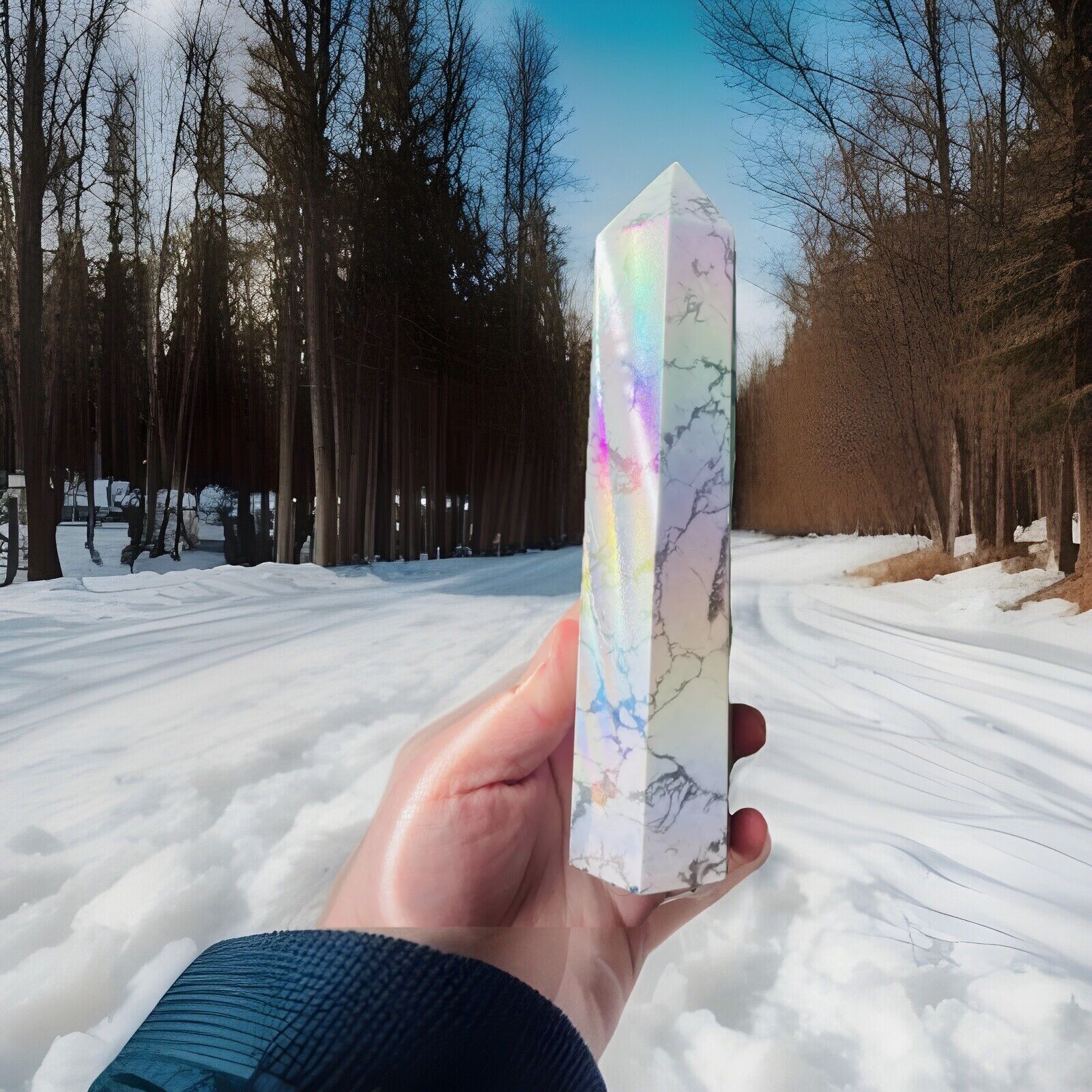 Large Aura Howlite Crystal Generator Tower Healing Energy