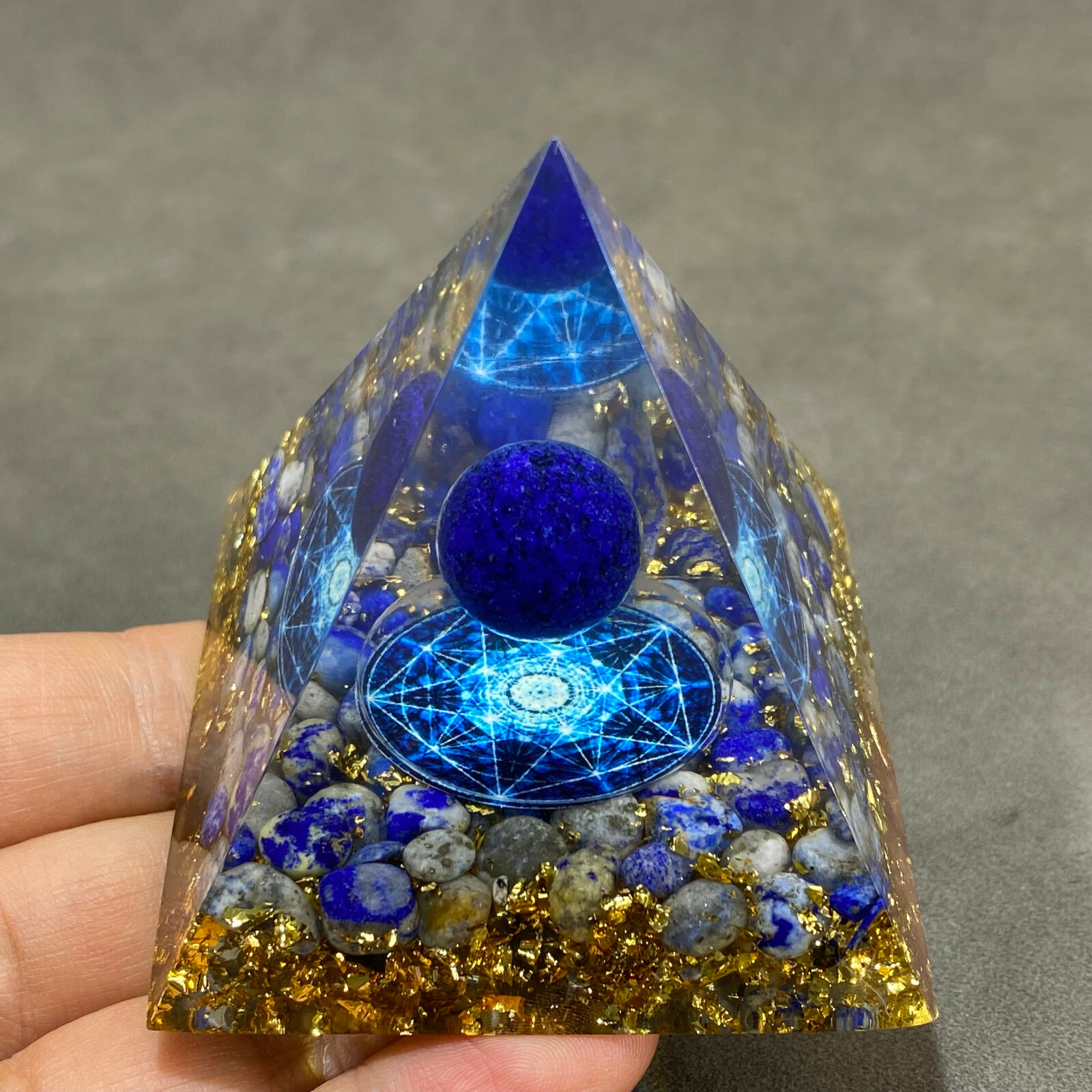 lapis lazuli Crystal Sphere Orgonite Pyramid Chakra Energy Orgone Stone 1PC