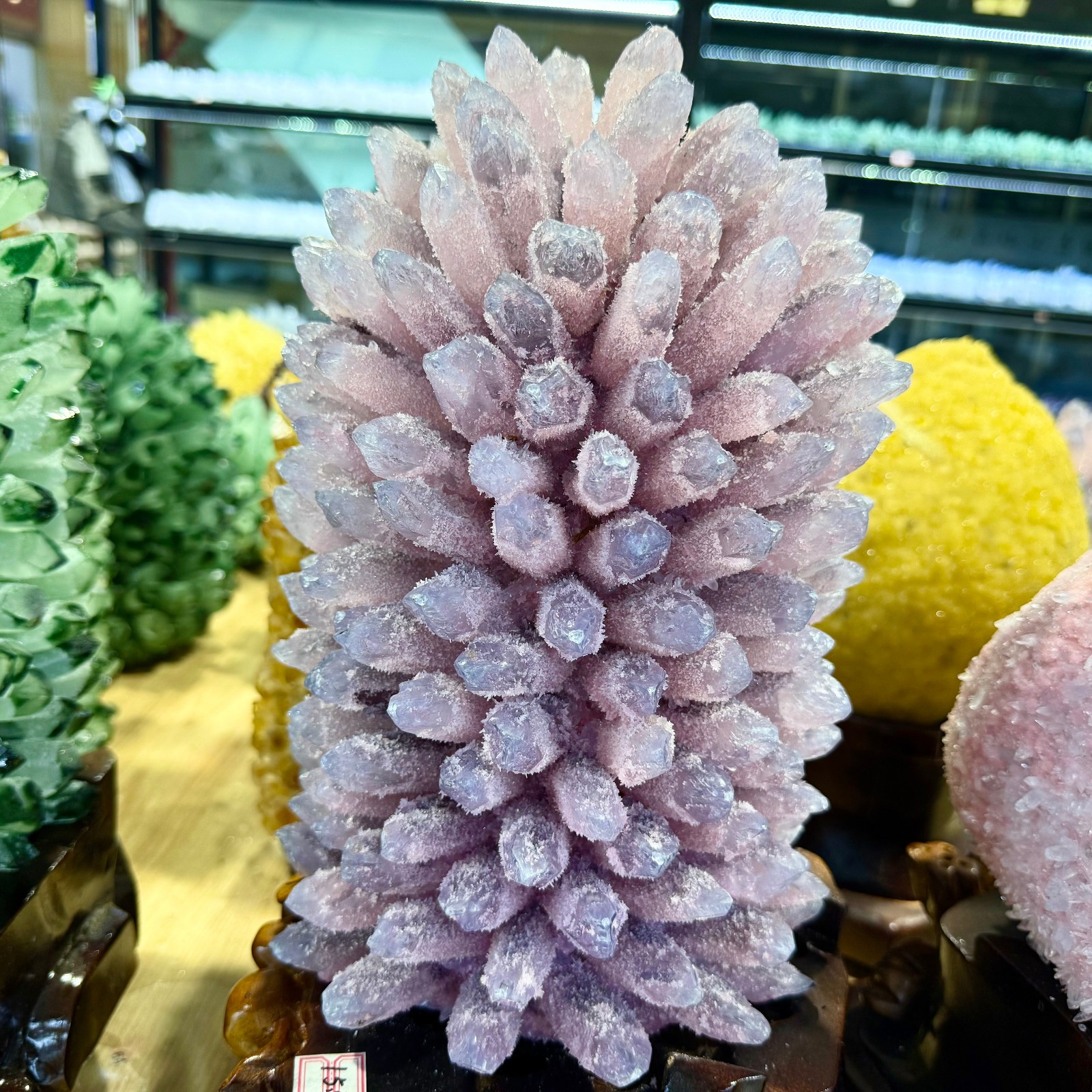 35LB Top! Natural Rose Cluster Quartz Crystal Flower Ornament+stand healing
