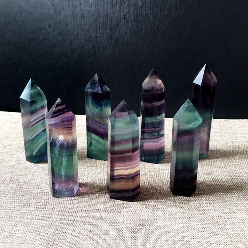 Colorful Natural Fluorite Quartz Crystal Wand Point Healing Stone Gifts