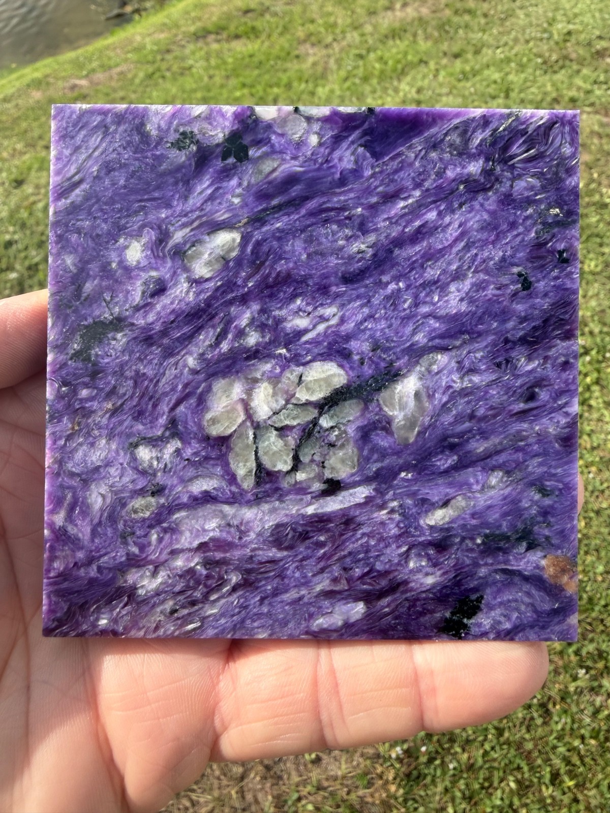 Beautiful Charoite Polished Gemstone Tile 4″ 257 Grams