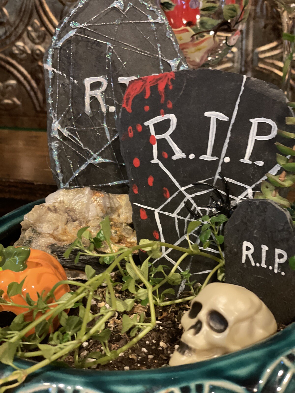 Halloween Crafts! Three Small Slate Tombstones For Kids Crafts And Decor