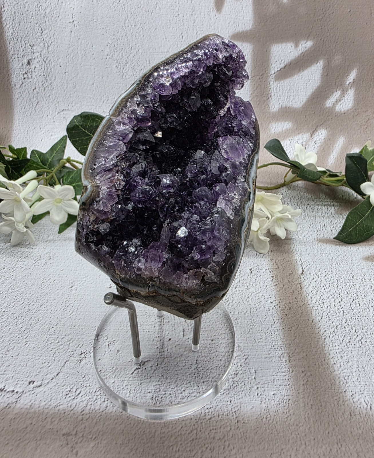 Uruguay Amethyst Druzy Geode Crystal Specimen w/ Acrylic Display Stand 1 Lb 6.6