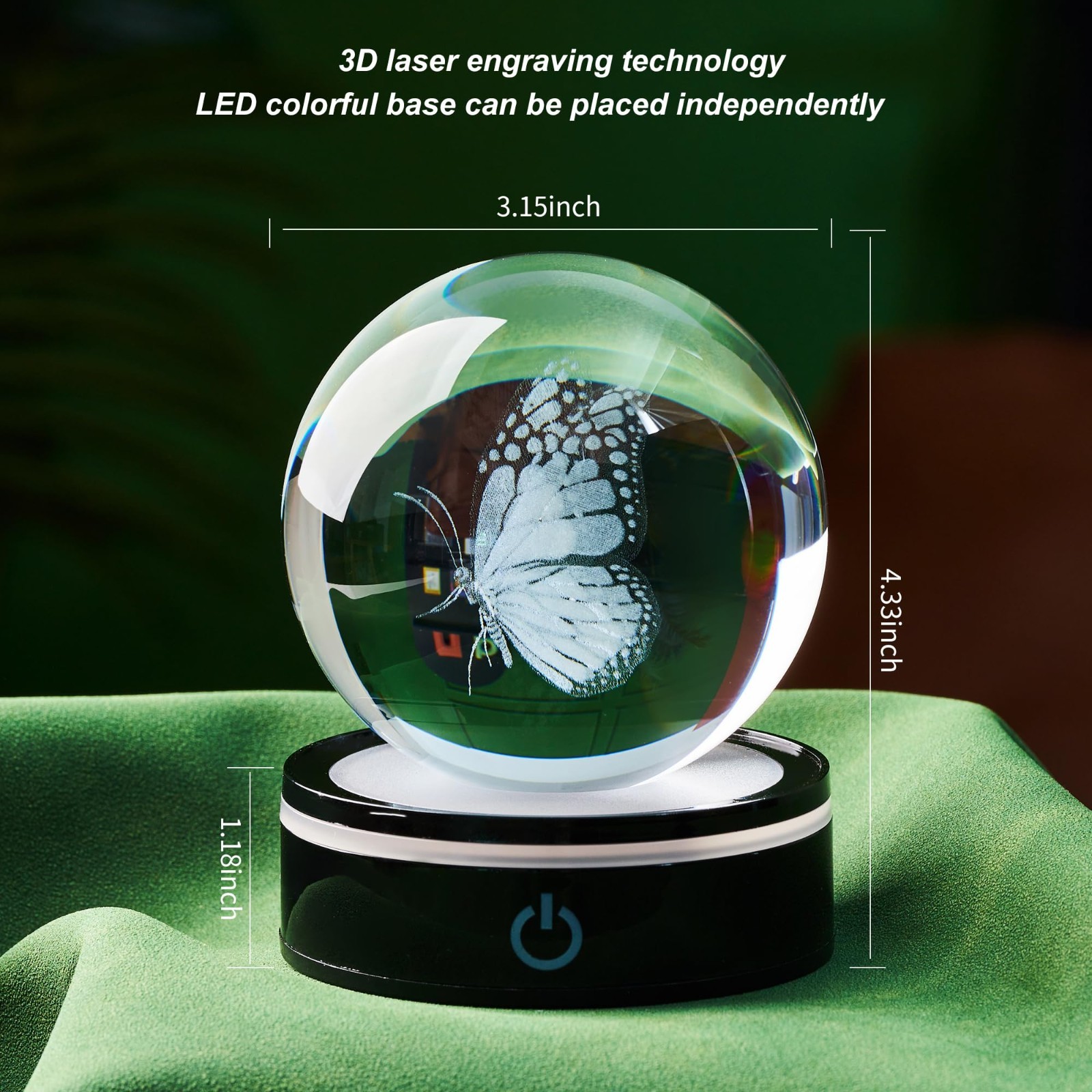 Colorful 3D Crystal Ball Butterfly Statue with LED Base – Unique Gifts for Women