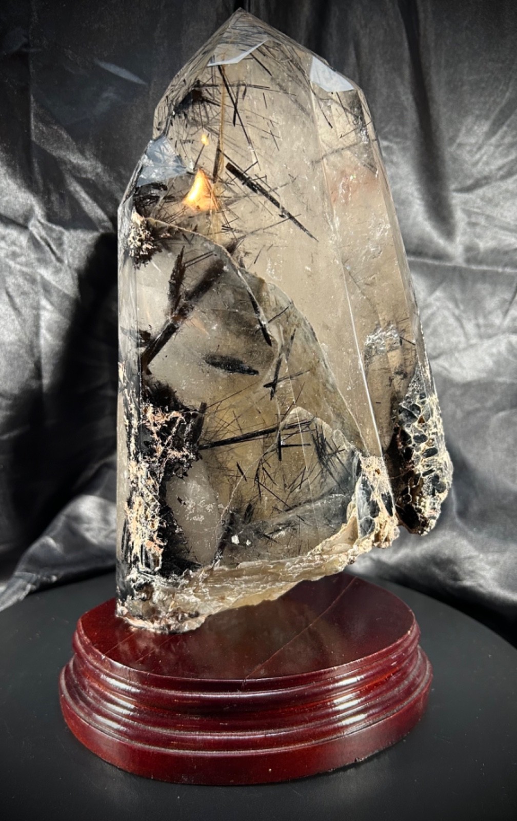 Amazing Polished Tourmalinated Quartz Specimen with Custom Wood Stand 9lb 10oz