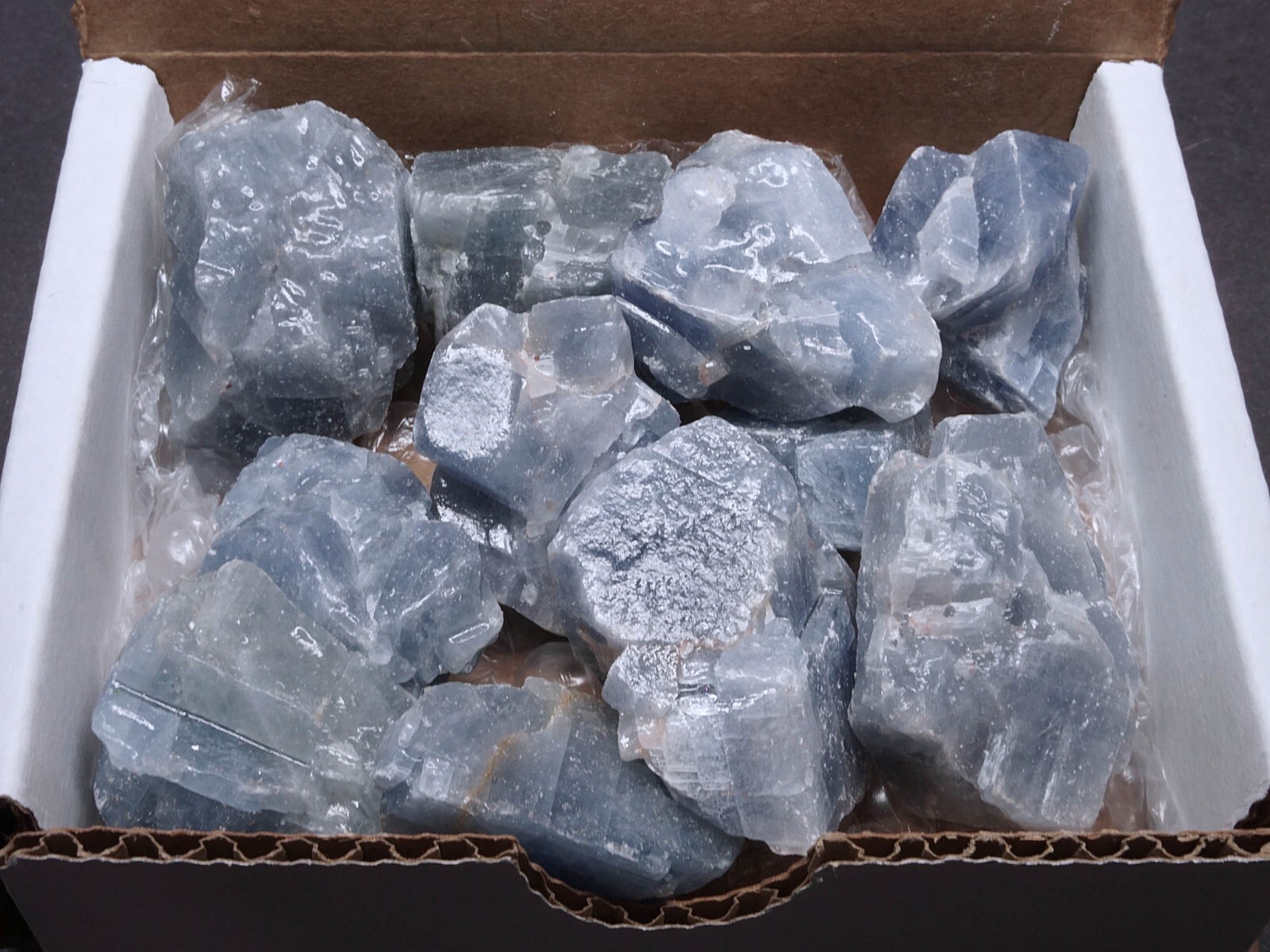 Blue Calcite Box 1/2 Lb Natural Blue Crystal Chunks Raw Mineral Specimens