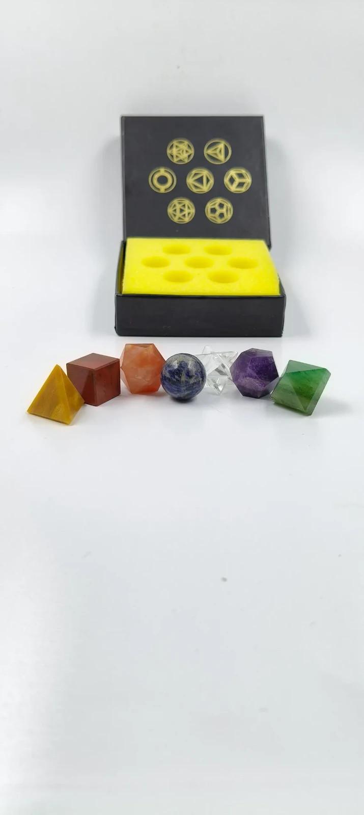 7 Chakra Platonic Solids Set Sacred Geometry Crystals Polished Reiki Kit