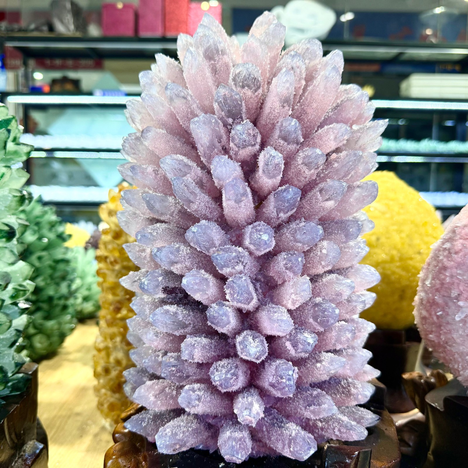 35LB Top! Natural Rose Cluster Quartz Crystal Flower Ornament+stand healing
