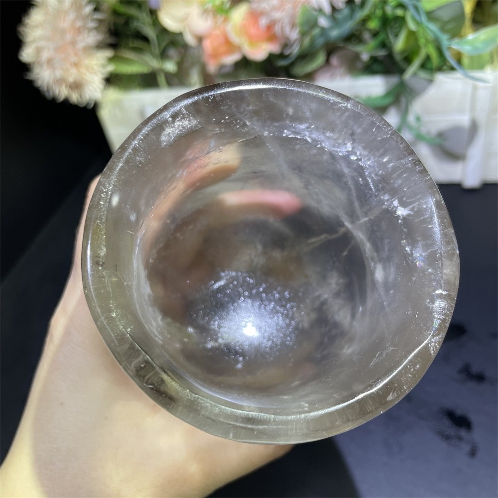 1.4LB 5.9″Natural Smoky Quartz Wine Glass Crystal Reiki Heal Carving Gift Decor