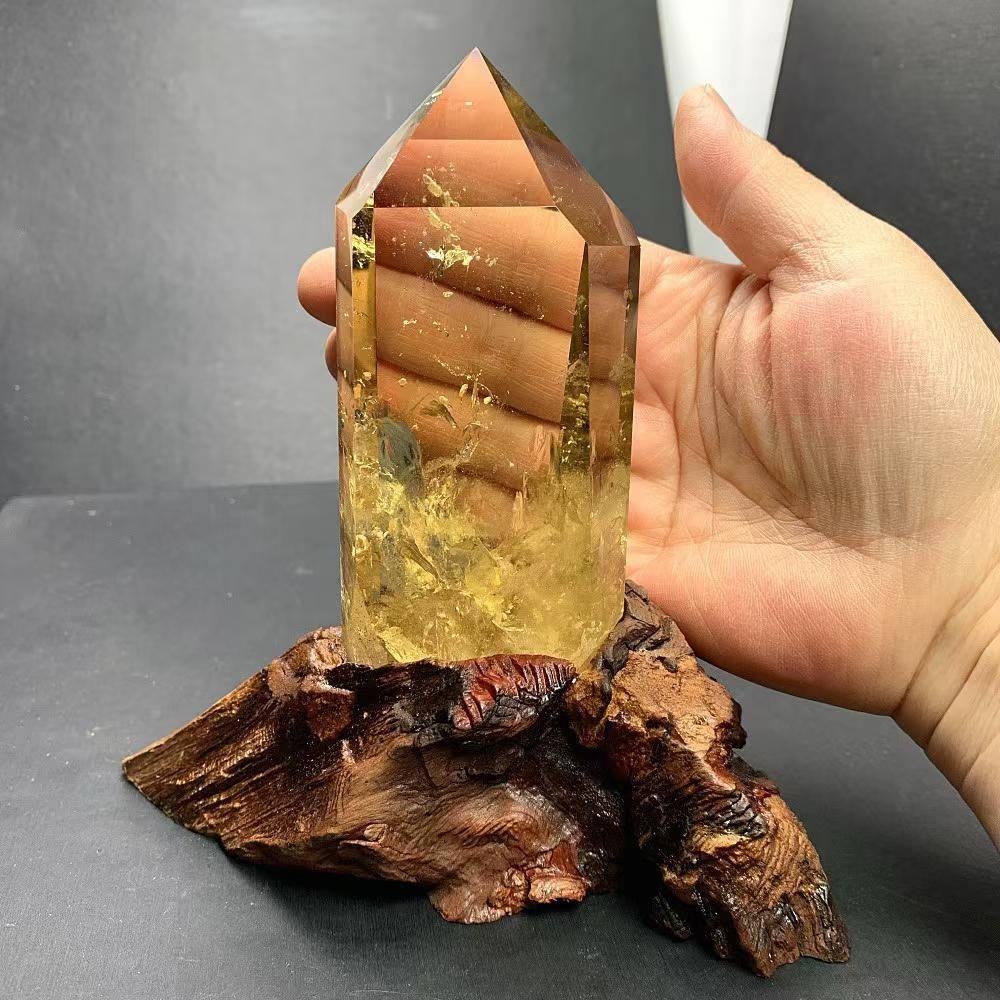 1.32LB Natural Citrine Quartz Obelisk Energy Crystal Tower Point Reiki+Stand