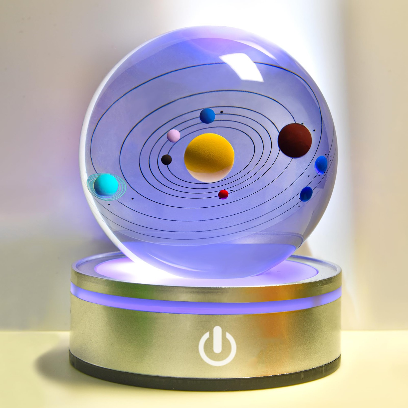 QIANCHANG 3D Solar System Crystal Ball with LED 3.15″, Multicolor_Round base