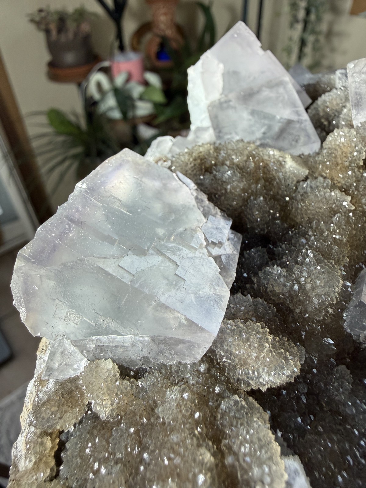 Sky Blue Cubic Fluorite on Smoky Quartz Crystal – 3.86lbs