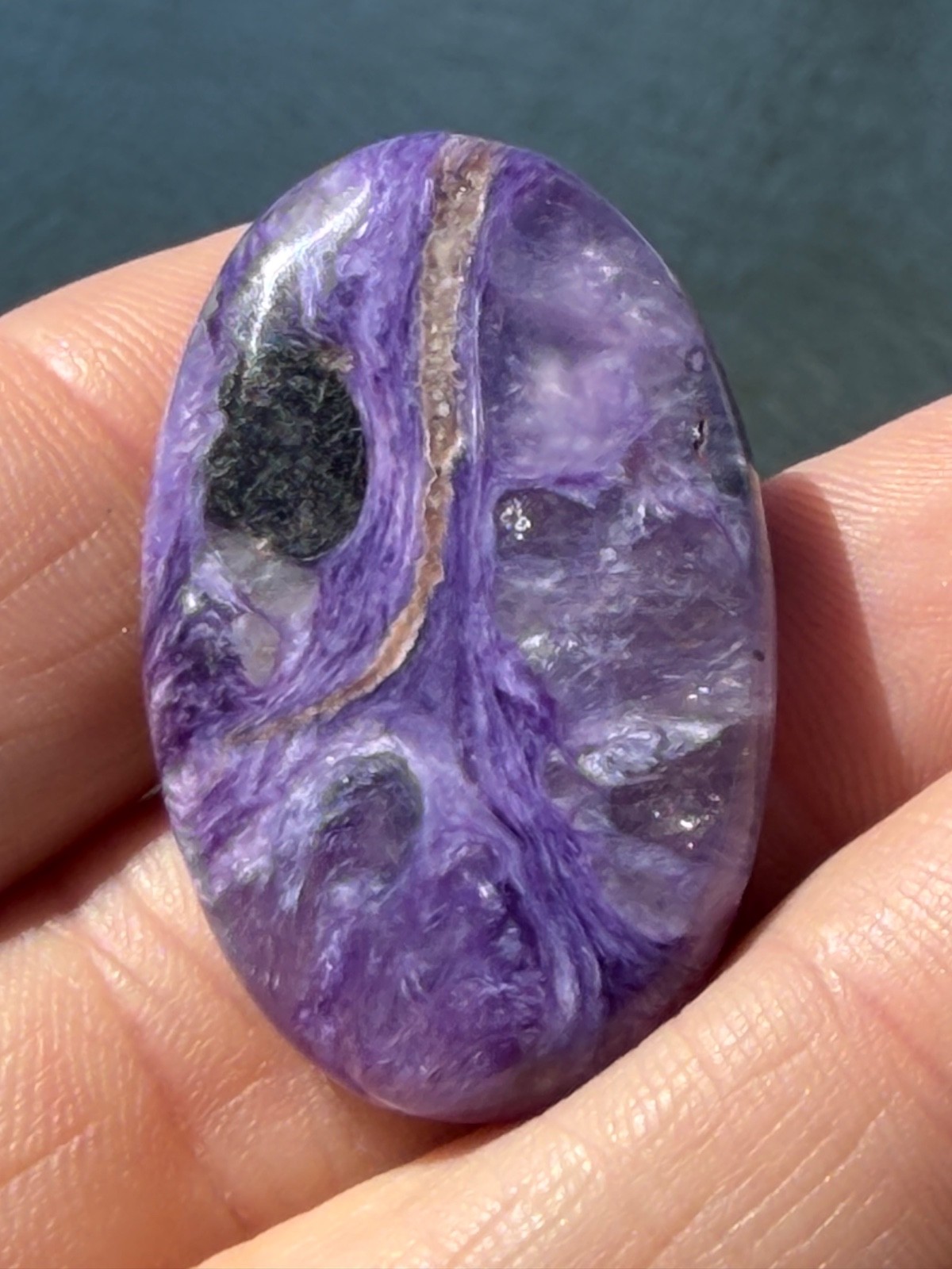 AA Charoite Polished Gemstone Small Palmstone 1 5/8″ 16 Grams Colored By Nature.
