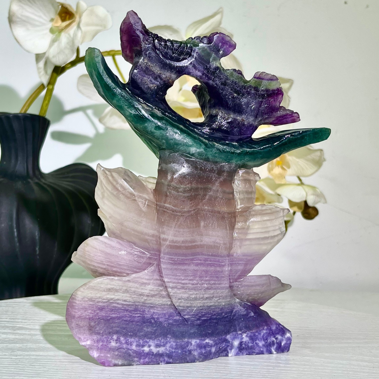3.61LB Natural fluorite quartz products, hand carved and polished spiritual orn